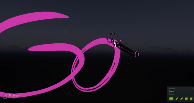 Wir malen in Paint Brush den Golem.de-Schriftzug in den Raum. (Screenshot: Golem.de)